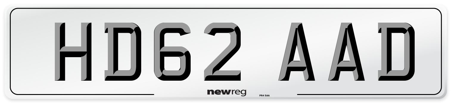 HD62 AAD Number Plate from New Reg